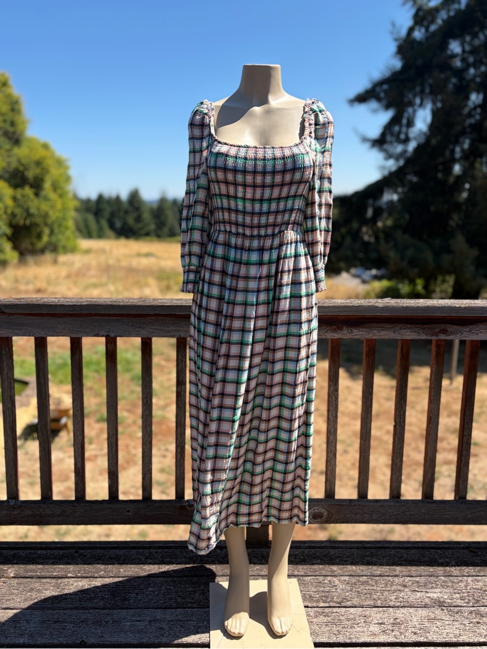 Maeve by Anthropologie Cerie Smocked Plaid Maxi Dress Size S Milkmaid Peasant
